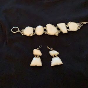 White and Silver Bracelet and Earrings Set